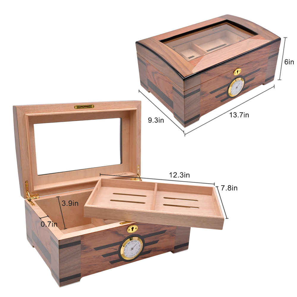 Custom Luxury Glass Top Spanish Cedar Wooden Cigar Box with Hygrometer 5