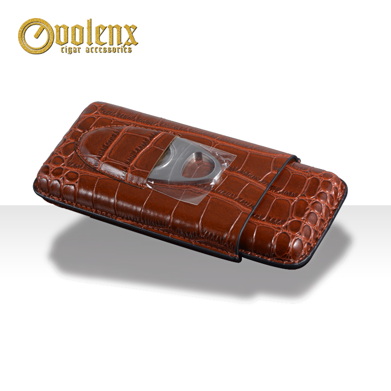 Custom 3 Tubes Crocodile Travel Genuine Leather Cigar Case with Cutter 3