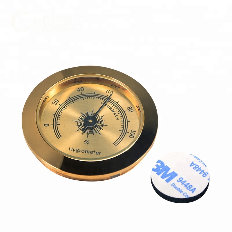 Gold Metal Round Mini Digital Analog Cigar Hygrometer