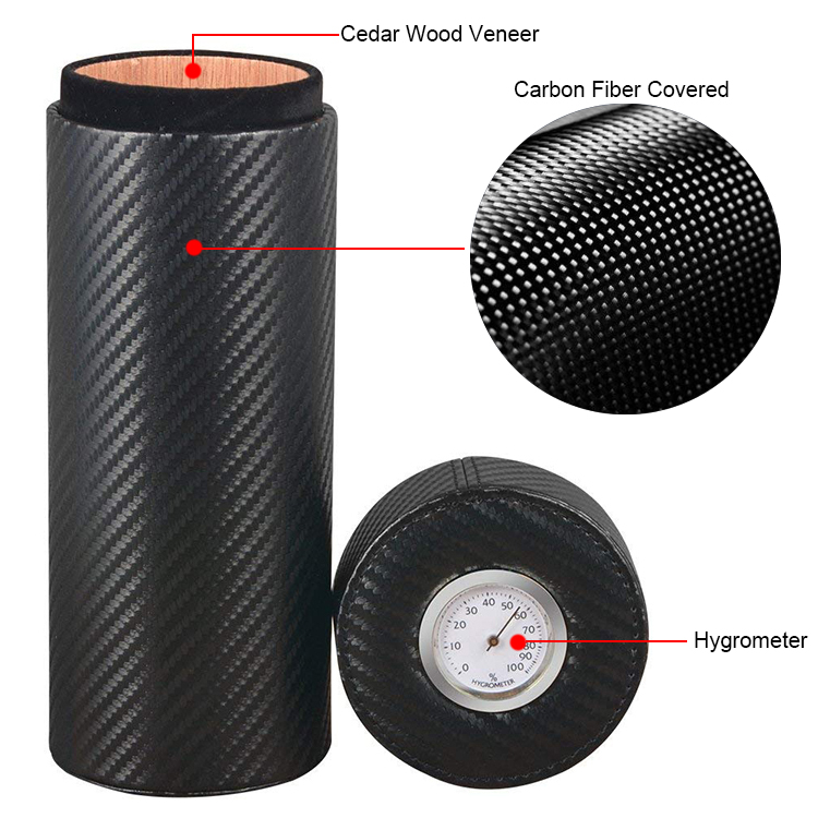Wholesale Custom Travel Carbon Fiber Cigar Tube With Hygrometer 2
