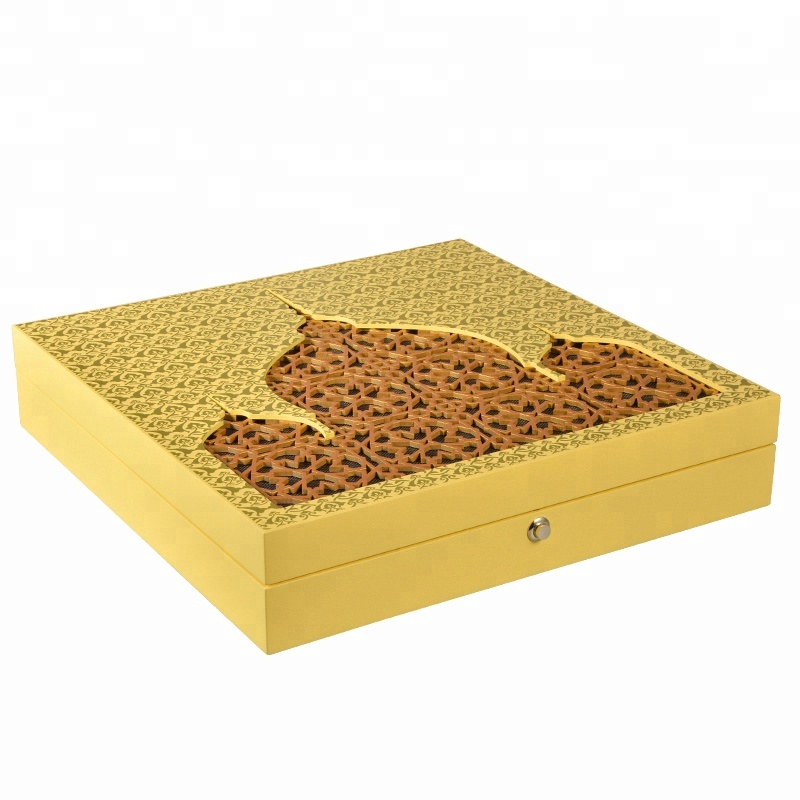 Custom Hollow Design Luxury Yellow Arabic Wood Perfume Box