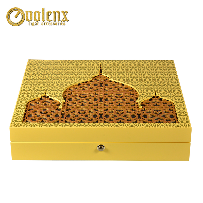 Custom Hollow Design Luxury Yellow Arabic Wood Perfume Box 10