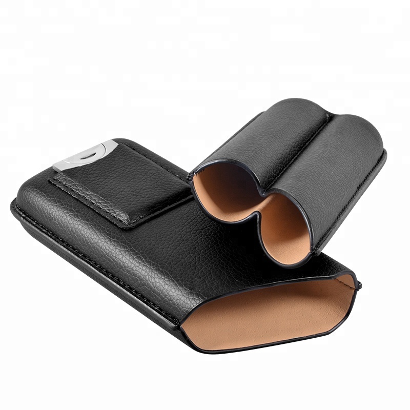 Custom Portable Luxury Travel Leather Cigar Case with Cutter