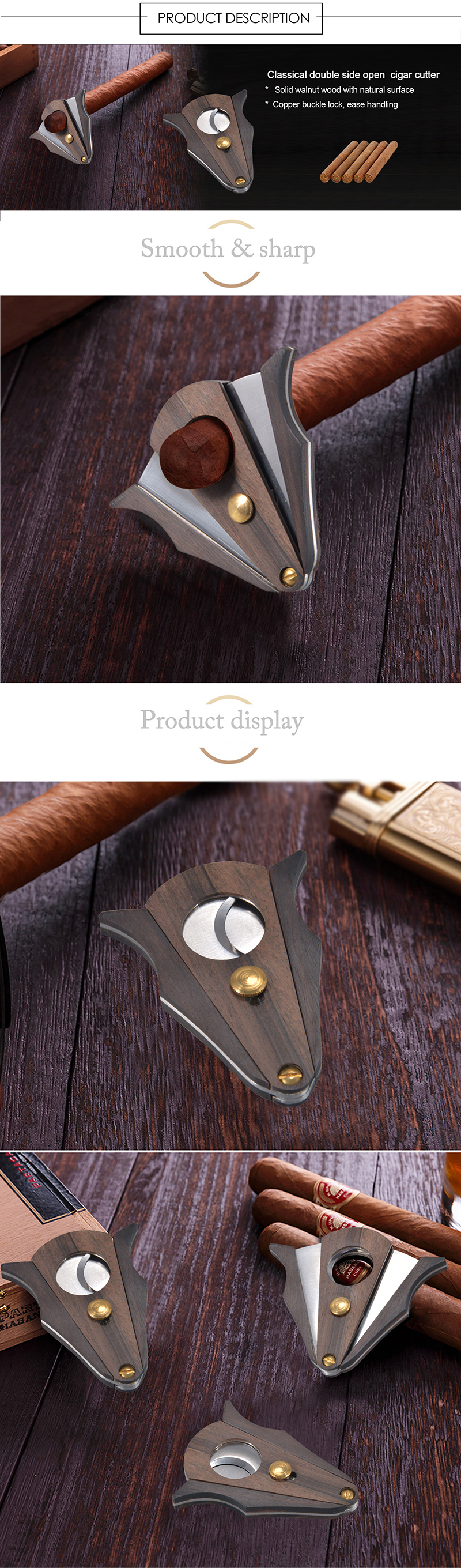 Custom Luxury Stainless Steel V Shaped Double Blades Cigar Cutter 9