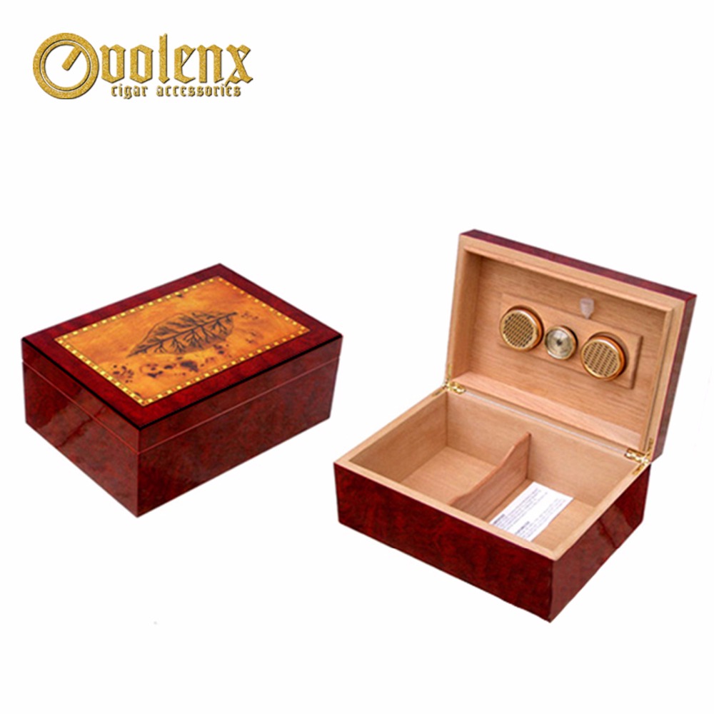 Leaf pattern top high gloss lacquer wooden cigar boxes wholesale