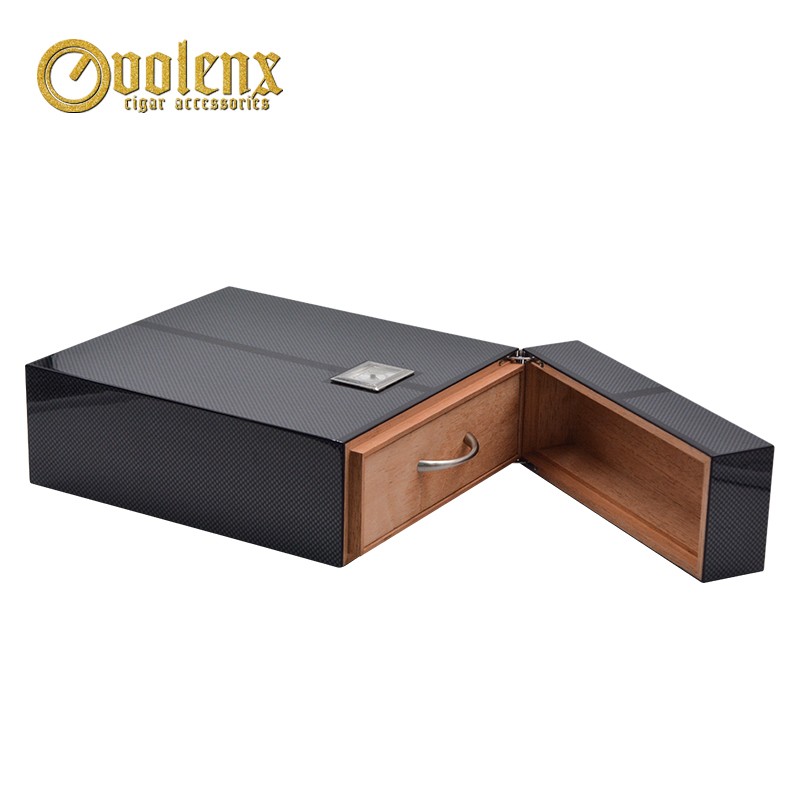 Luxury Carbon Fiber Cigar Humidor With Drawer Wooden Custom Humidor Box 9