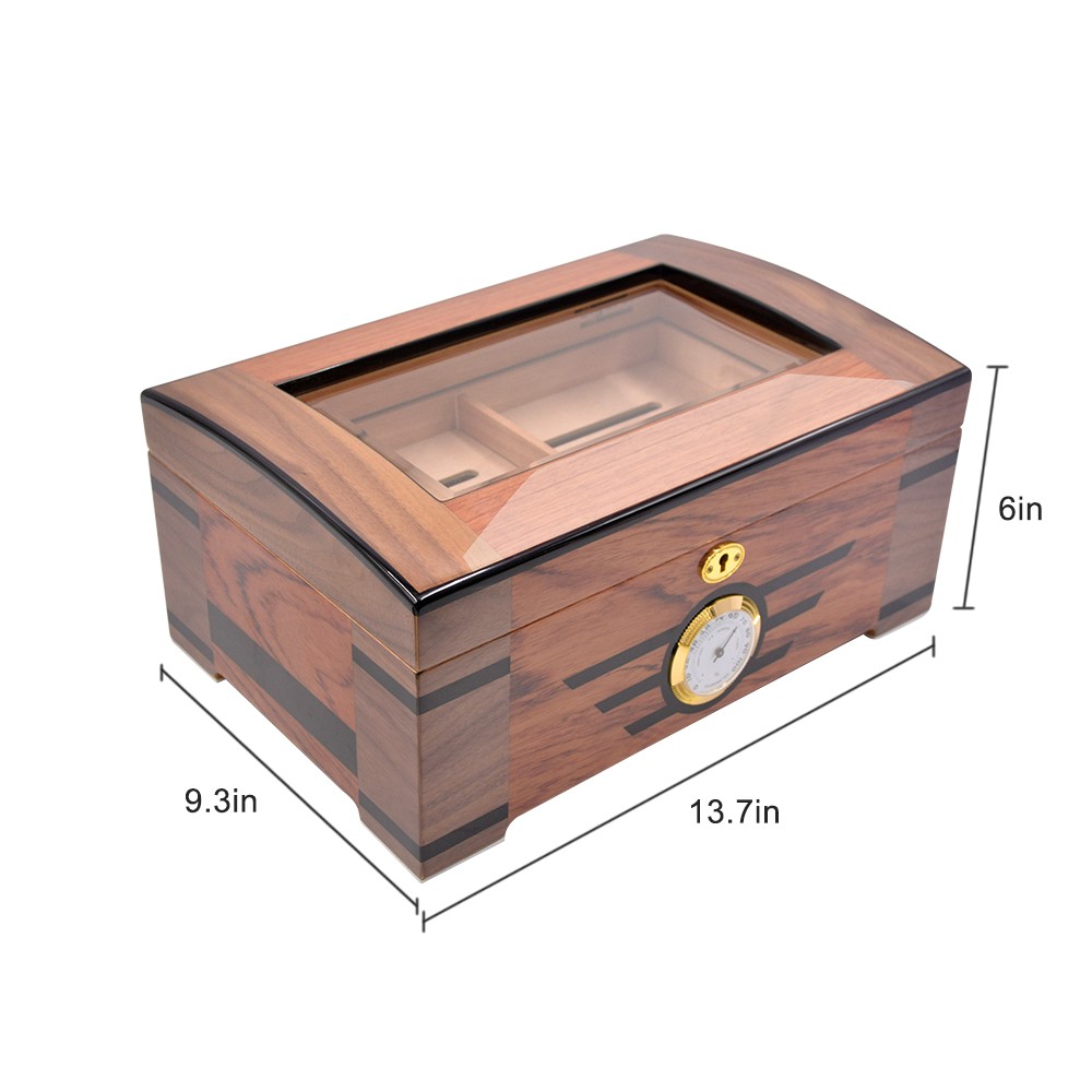 Customized logo and package wooden cigar humidor glass top