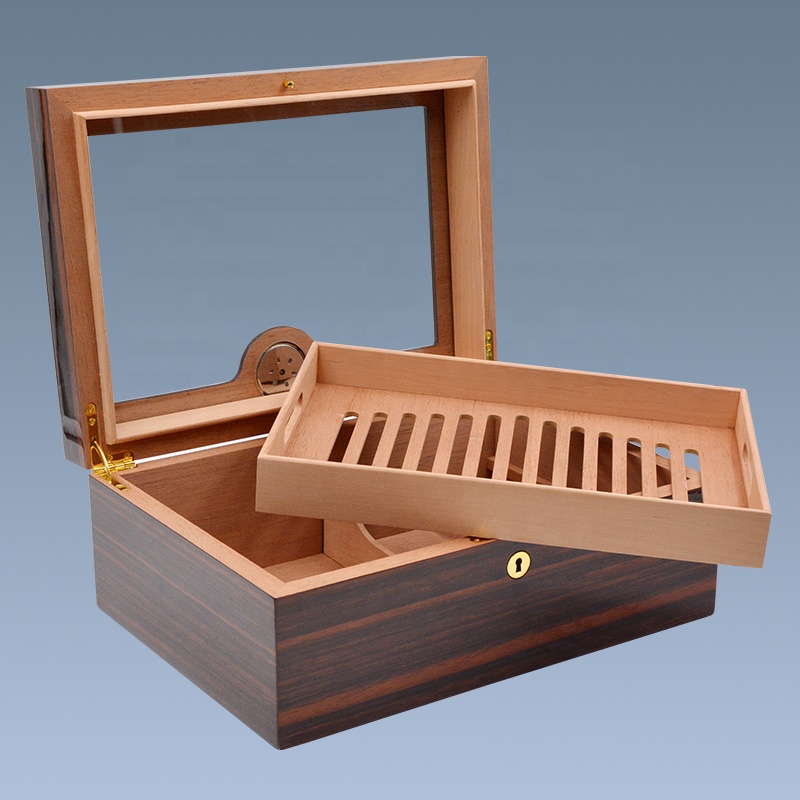 Wholesale   Luxury Glass Top Wooden Cigar Humidor 9