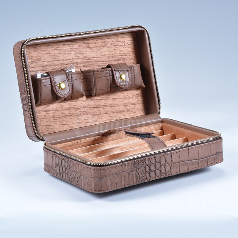 Volenx Available Brown Leather Travel Cigar Humidor Kit 3