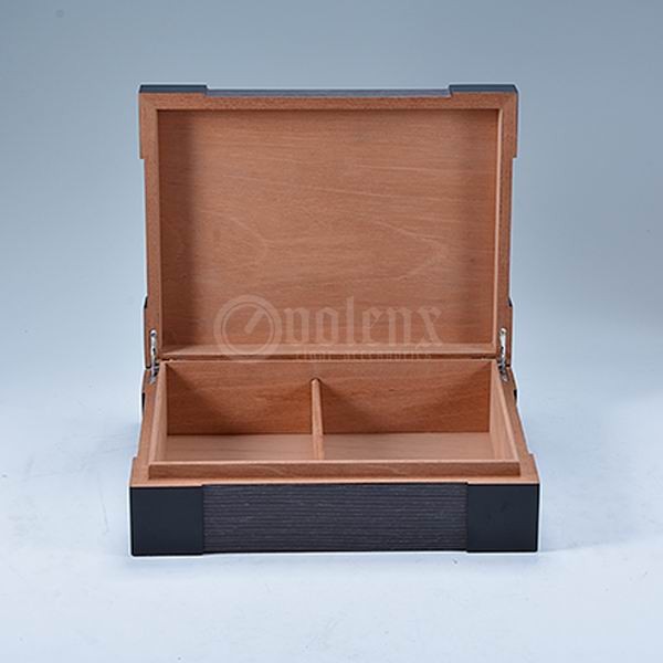 handmade wooden veener high-end cigar box OEM empty black cigar humidor 7
