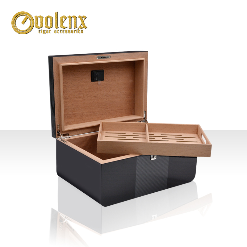 Cigar box with digital hygrometers black cigar humidor custom