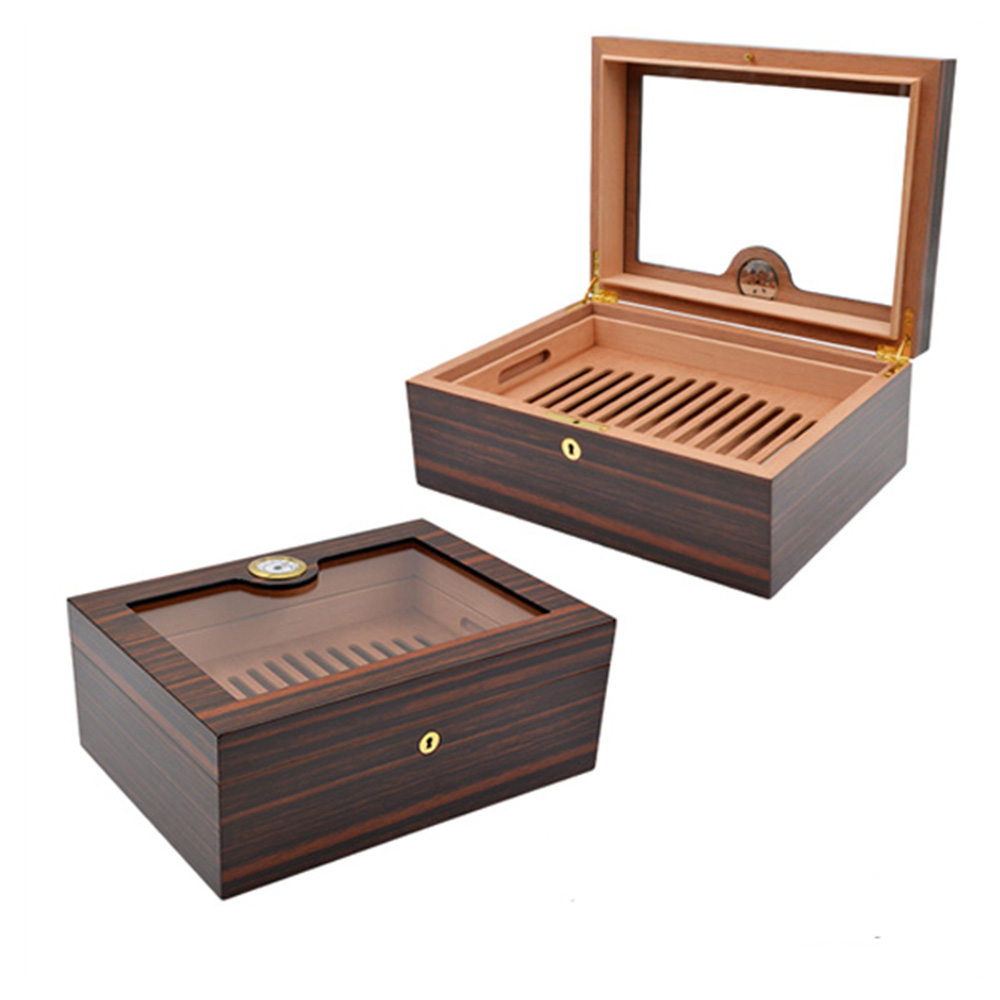 Custom Glass Top Wooden Cigar Travel Humdior Box Packaging