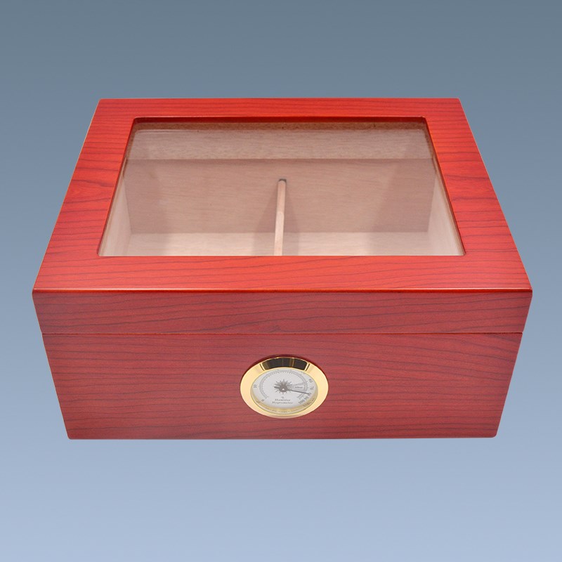 Factory Customized Cherry Wood Glass Top Cigar Humidor Gift Set 5