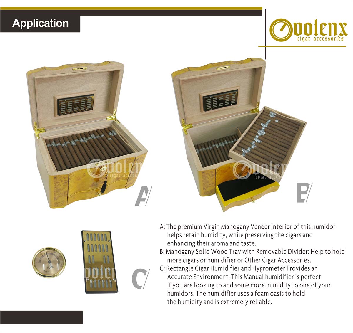 Newest Portable Luxury Cedar Wooden Cigar Humidor Box 9