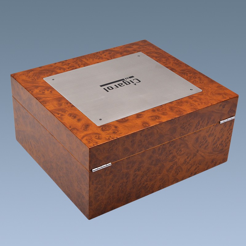 Wooden style metal plate logo custom wooden caja cubana humidor 7