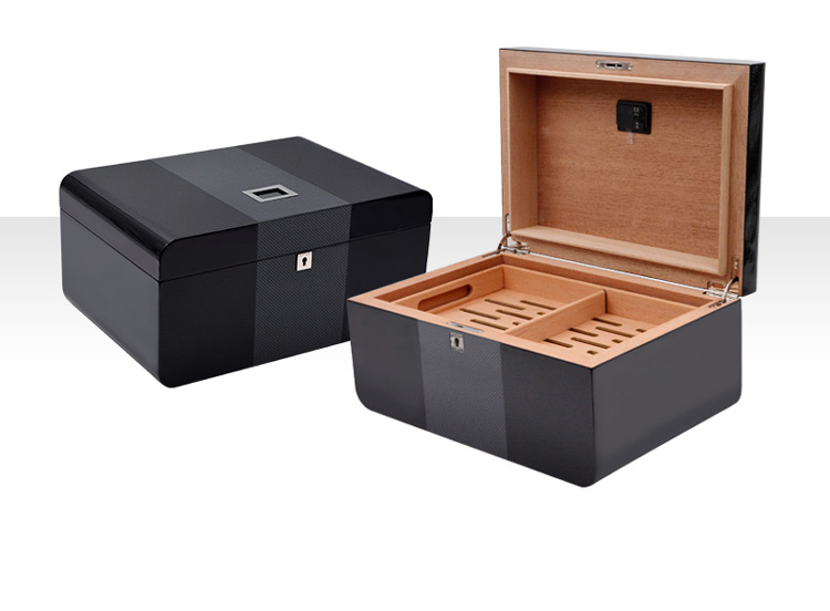 High Glossy Finished Black Wood Cigar Humidor With Humidifier