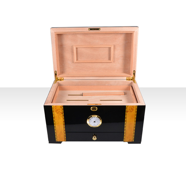 High Glossy Mahogany Veneer Wood Cigar Humidor with Accessories 12