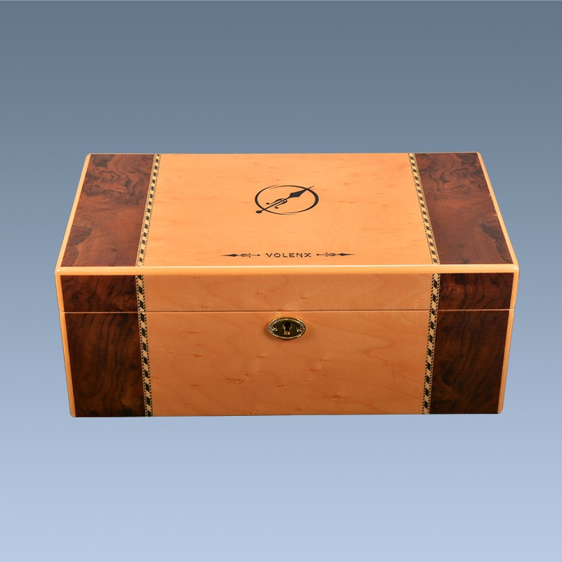 Piano burl grain walnut veneer wooden cigar humidor box 7