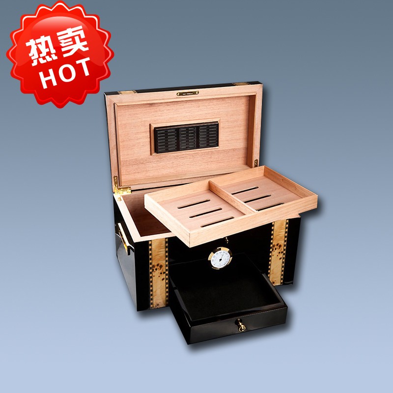Quality high glossy lock humidifier  wooden cigar humidor box 3
