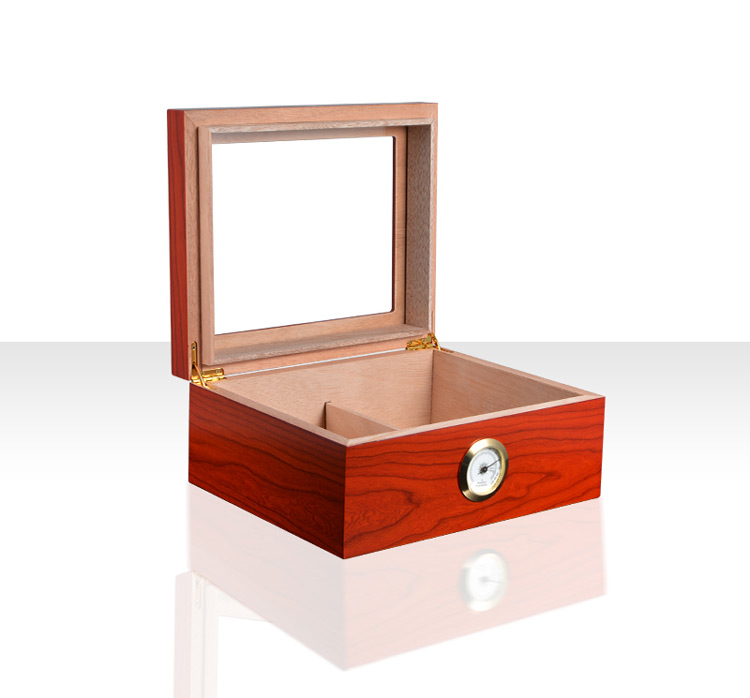 Eco-friendly Luxury Wooden Boxes Tempered Glass Top Cigar Humidor 5