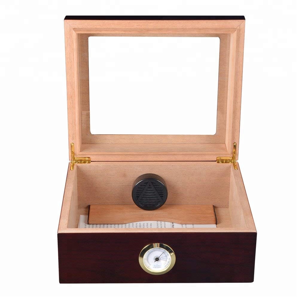 Personalized Glass Top Mahogany Wooden Box for Cigar