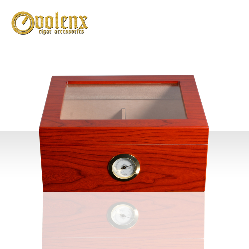 Handmade cigarette wooden box Glass top cigar humidor lockers (Hygrometer & Humidifier)