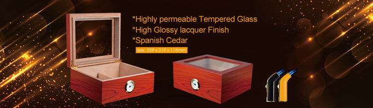 Tempered glass top quality cigar humidor mahogany finish with Customized Logo