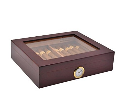 Cigar Humidor Hold 20-25 Cigars With Glasstop Cherry Matt Finished 6