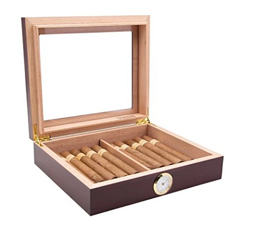 Cigar Humidor Hold 20-25 Cigars with Glasstop Cherry Matt Finished 4