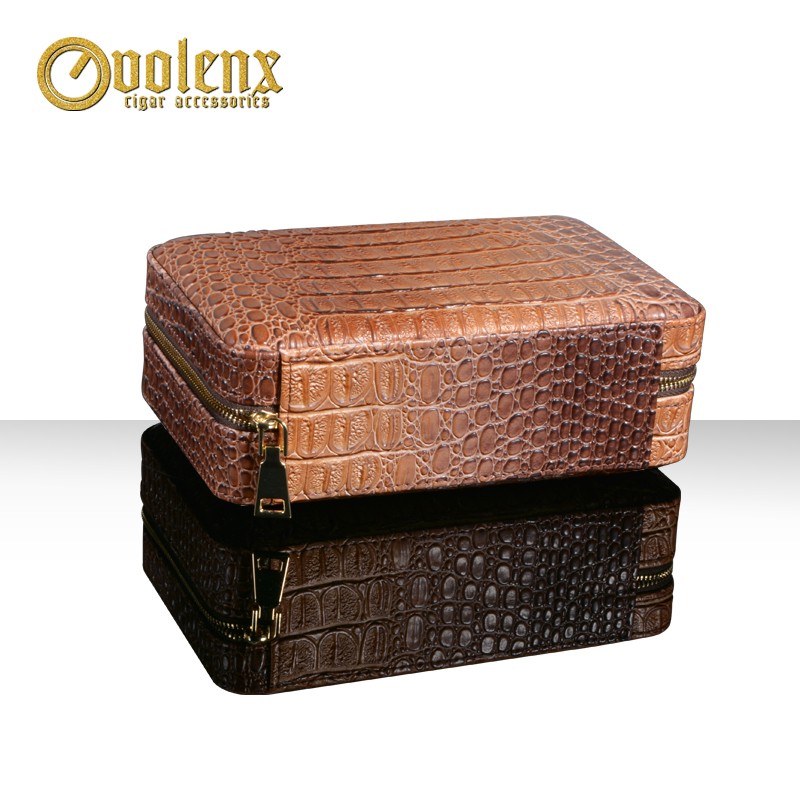 PU leather custom wooden travel cigar humidor case 7