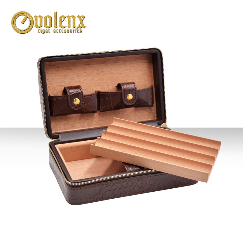 PU leather custom wooden travel cigar humidor case 5