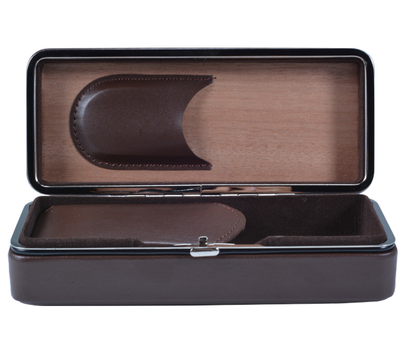 Wooden  Travel Leather Cigar Case with Cutter/Lighter Holder 3 Cigars Portable Cigar Travel Humidor 3