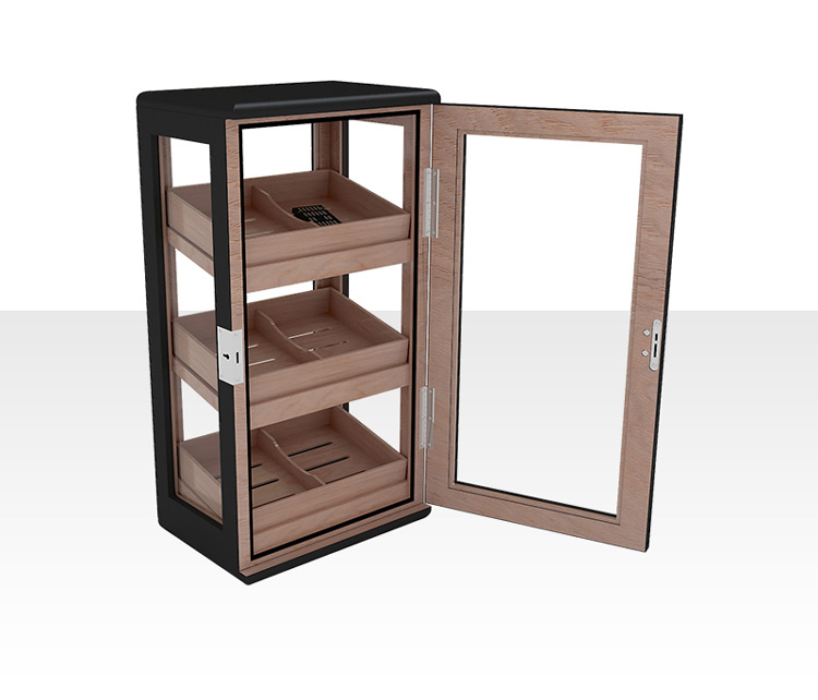 Matt Tempered Glass Wooden Spanish Cedar Humidor Display Cabinet 3