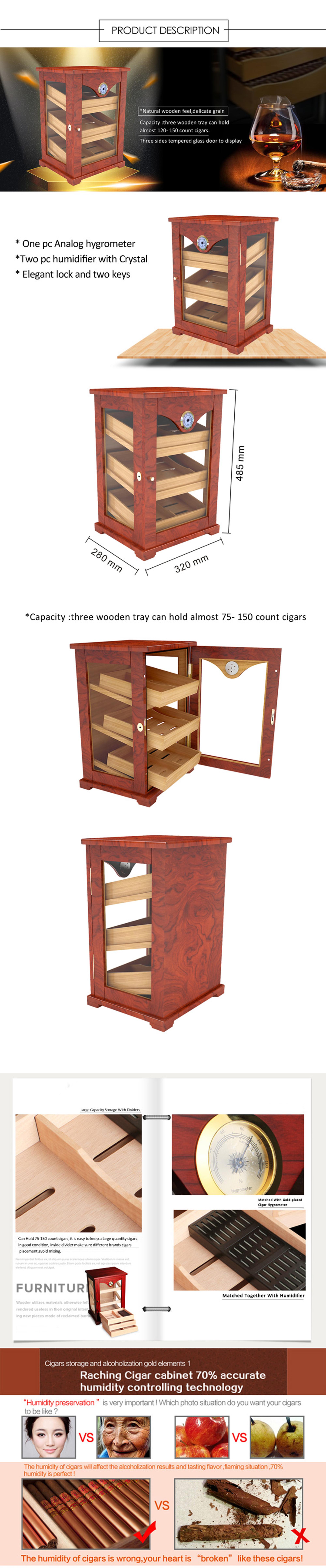 Matte Finish Luxury 300 CT Cigars Storage Humidor Cabinet 3