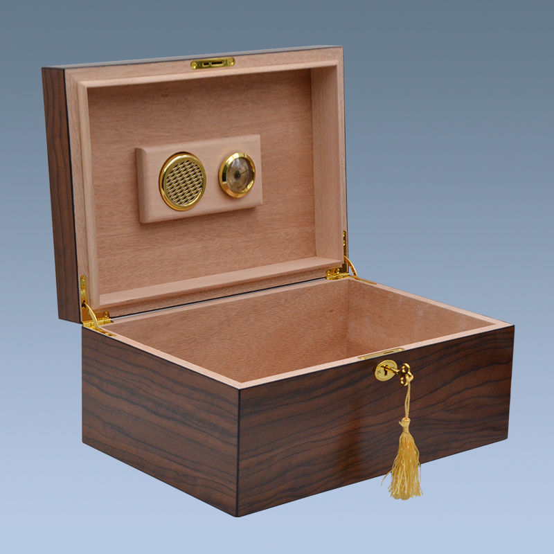 Desktop storage cigar cabinet humidor box with golden lock