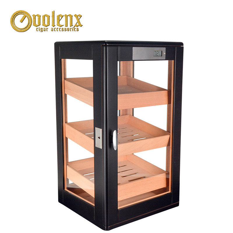 Wholesale cheap black cigar humidor cabinet with 3 tray