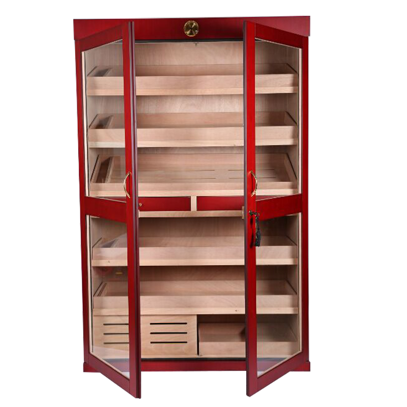 Large Capacity Mahogany Wood Display Cigar Cabinet with 2 Doors 3
