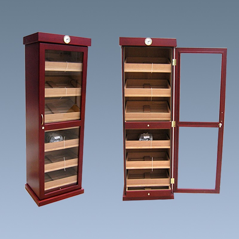 Customized Large Red Wooden Cigar Display Humidor Cabinet