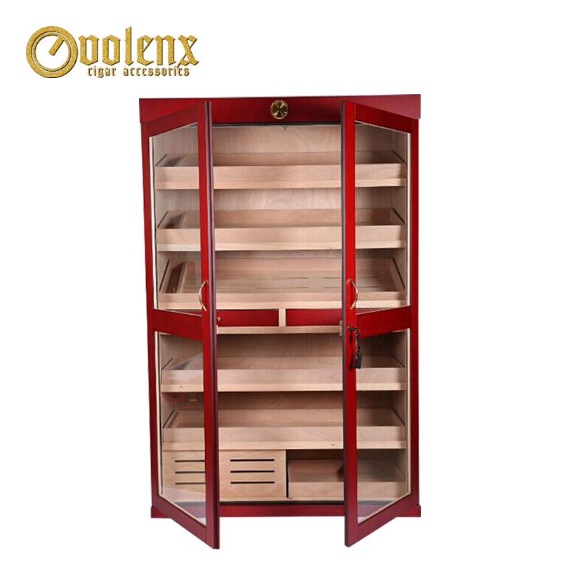 Contain 2500 piece 2M height cigars glass wooden cigar cabinet