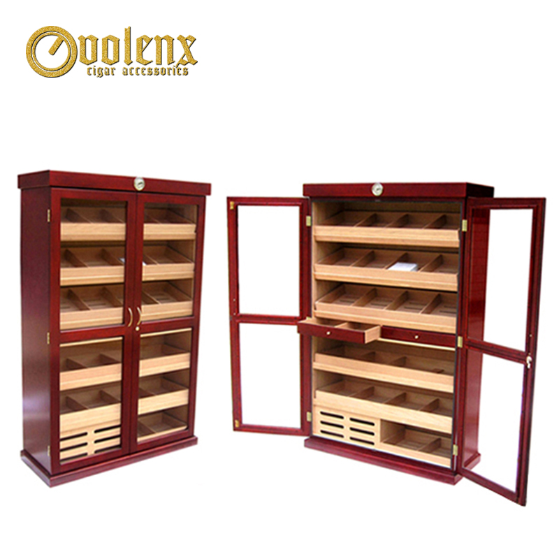 Freestanding Wooden Display Cigar Humidor Cabinet with Glass Doors