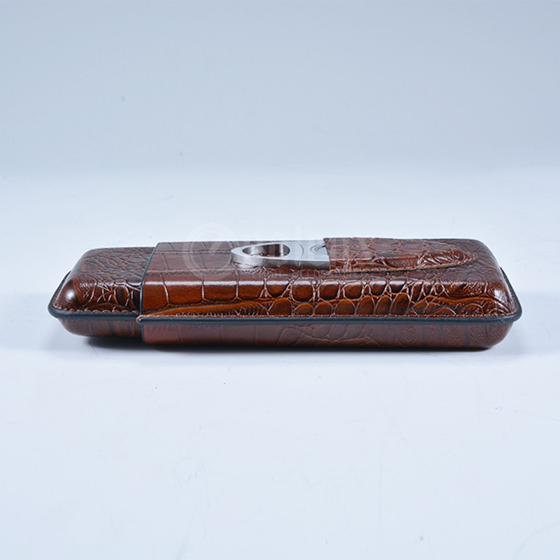 Custom Flask Antique PU Leather Cigar Case With Cutter 5