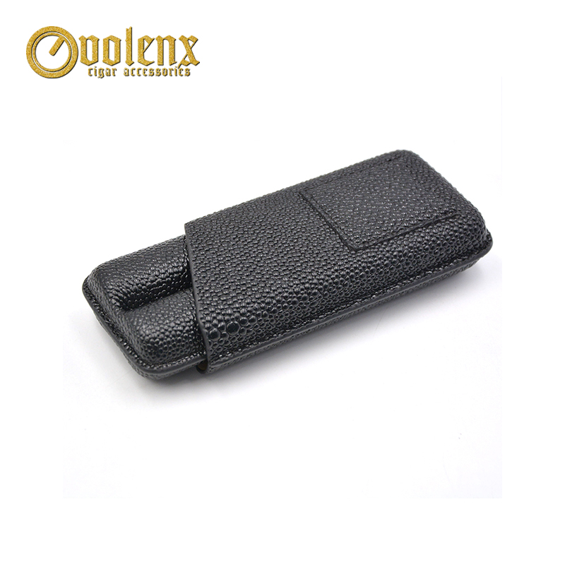 Glossy Black Leather cigar case 2CT Cigar Holder with cutter