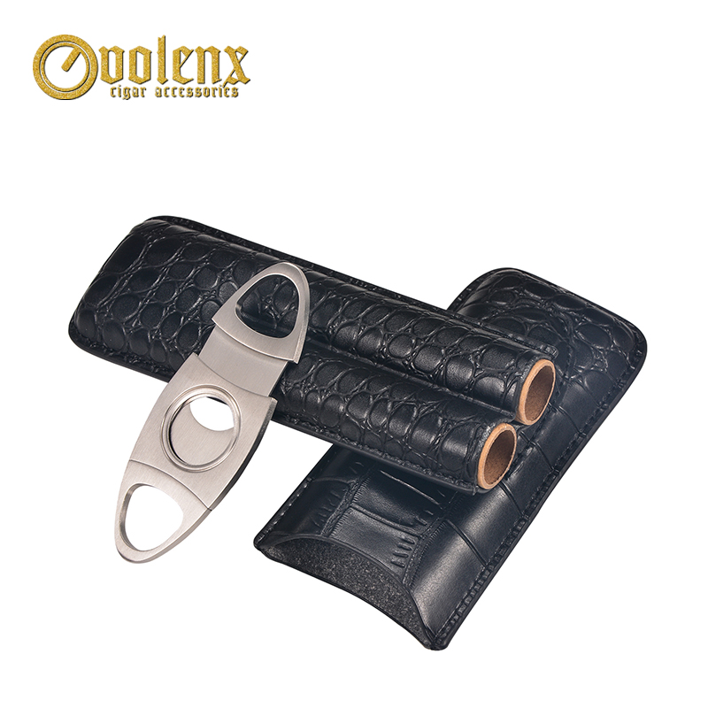 Premium Quality Black Leather Cigar Holder Custom Logo With Cutter 5