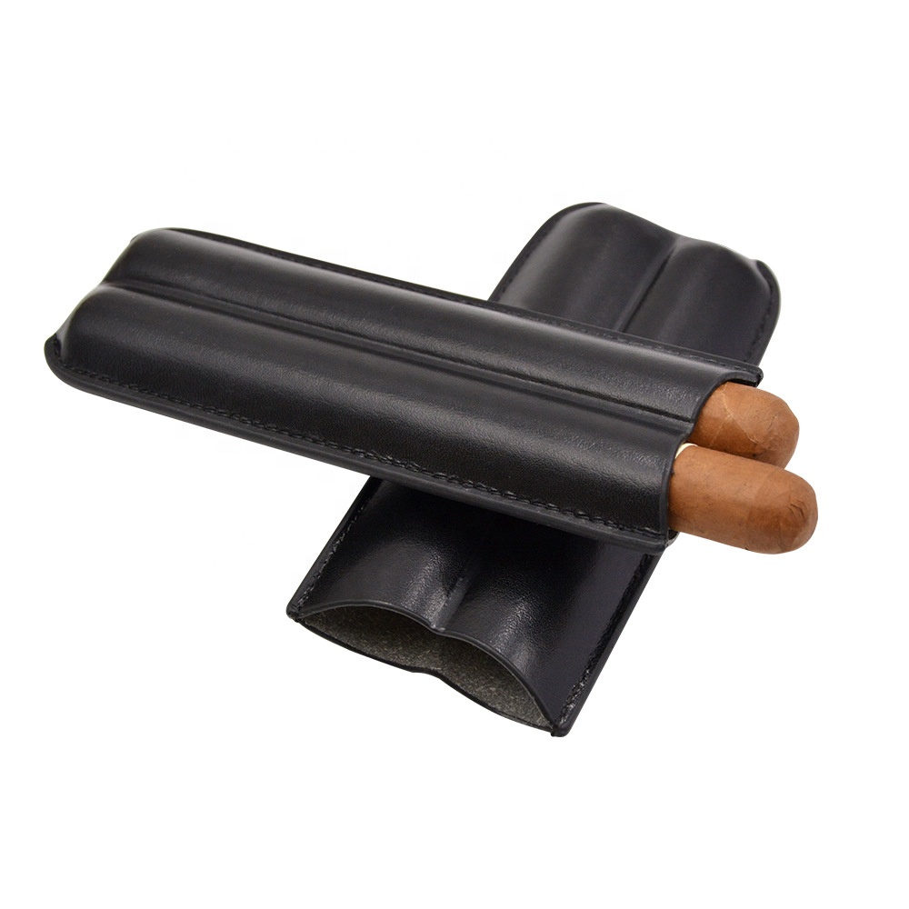 Hot Sale Travel Mini 2CT Black PU Leather Cigar Case