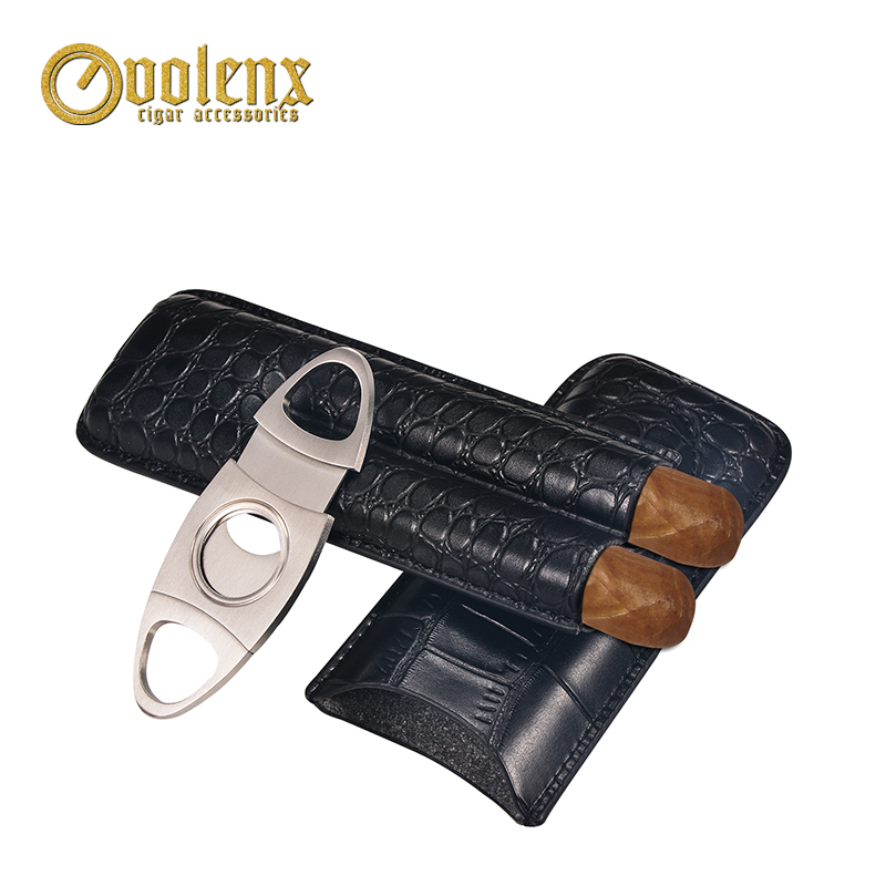 Wholesale Custom Travel Leather Cigar Case with Cutter 4