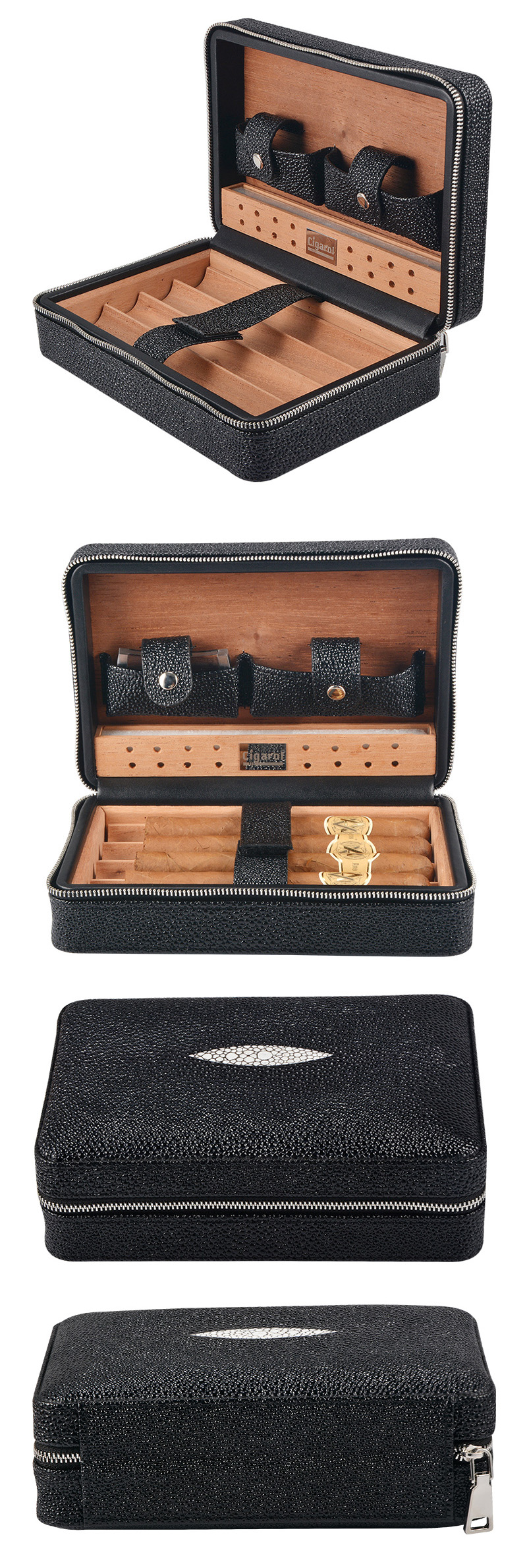 Wholesale 4 CT Black Leather Travel Cigar Humidor