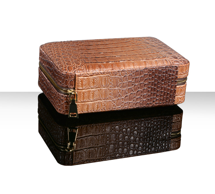 1pc Cedar Tray Zipper Cigar Case Brown Leather with Cigar Accessories 7