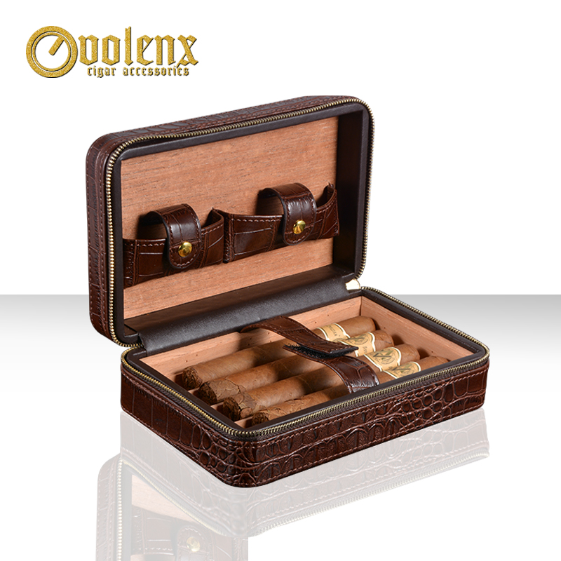 Wholesale new trending hot products Crocodile PU Leather Cedar Wood cigar case box