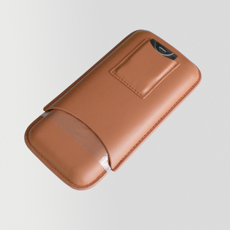 Wholesale genuine three leather cigar case with cigar cutter