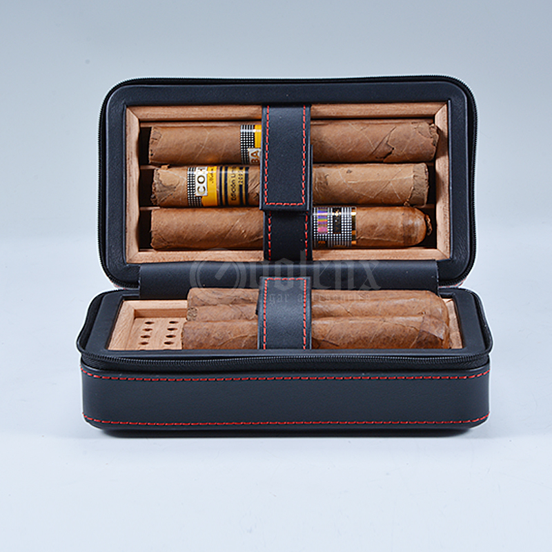 Promotional genuine leather box 6CT cedar wood travel cigar case 4